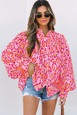 Load image into Gallery viewer, Rose Red Oversized Leopard Print Balloon Sleeve Casual Shirt