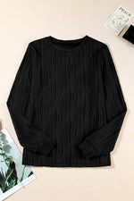 Load image into Gallery viewer, White Textured Wavy Round Neck Long Sleeve Top - Fashion Queen