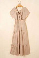 Load image into Gallery viewer, Green Textured V Neck Flutter Sleeve Ruffled Maxi Dress - Fashion Queen