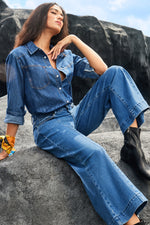 Load image into Gallery viewer, Dark Blue Plain Seam Detail Flared Bottom Ankle Length Jeans - Fashion Queen -  13