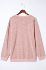 Load image into Gallery viewer, Black Solid Ribbed Knit Round Neck Pullover Sweatshirt - Fashion Queen