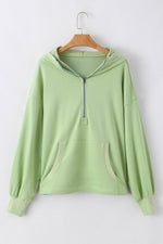 Load image into Gallery viewer, Light Grey Solid Kangaroo Pocket Half Zipper Oversized Hoodie - Fashion Queen
