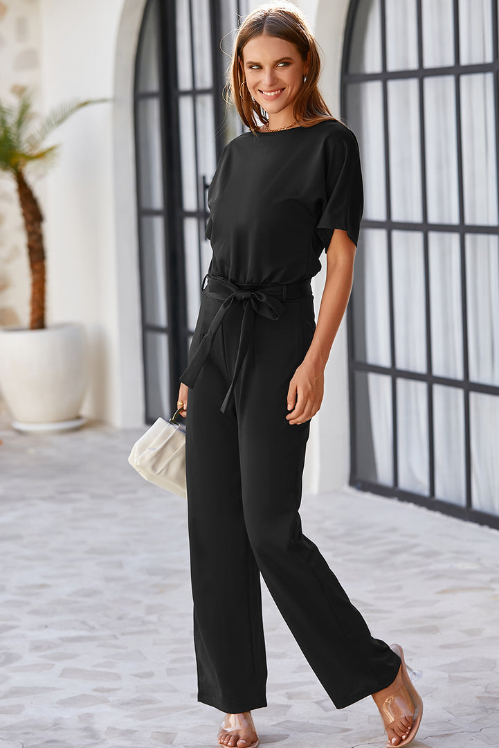 Blue Belted Wide Leg Jumpsuit