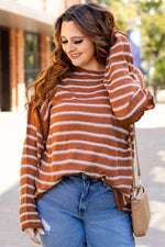 Load image into Gallery viewer, Sky Blue Stripe Drop Shoulder Casual Sweater - Fashion Queen