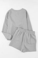 Load image into Gallery viewer, Black Textured Long Sleeve Top and Drawstring Shorts Set - Fashion Queen