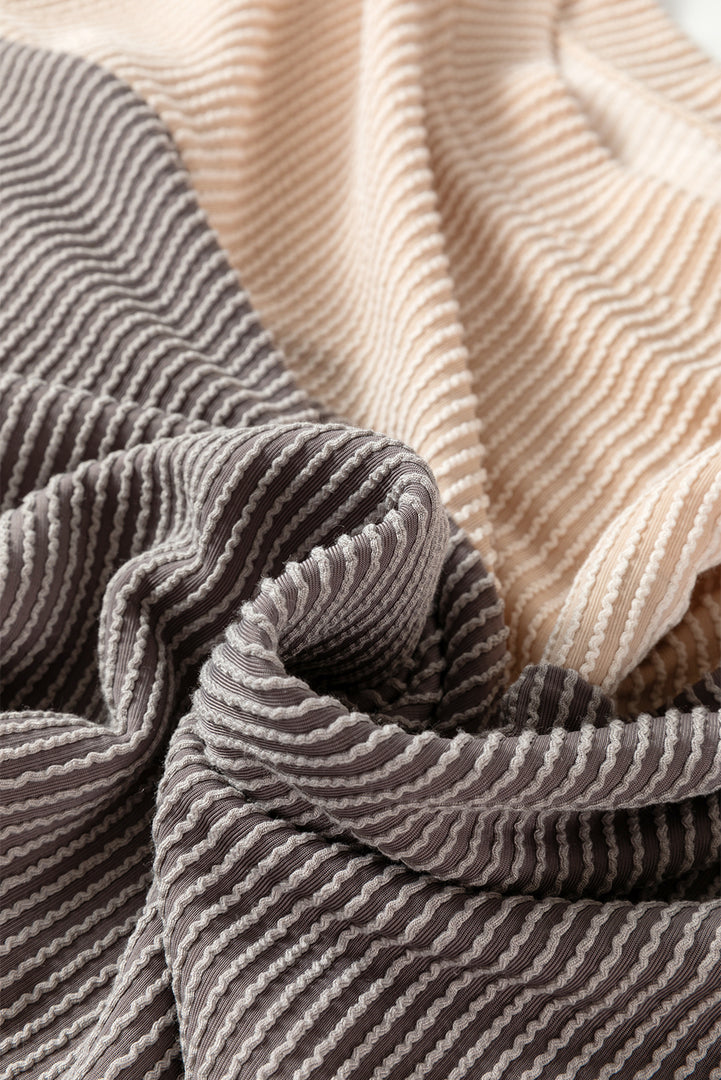 Multicolor Color Block Long Sleeve Ribbed Loose Top