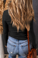 Load image into Gallery viewer, Sky Blue Textured Twist Front V Neck Long Sleeve Slim Solid Color Top - Fashion Queen - 11