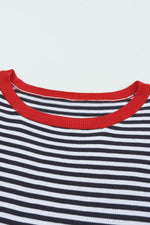Load image into Gallery viewer, Fiery Red Contrast Trimmed Striped Drop Shoulder Sweater - Fashion Queen