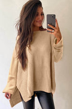 Load image into Gallery viewer, Apricot Cable Knit Drop Shoulder Side Slits Loose Sweater - Fashion Queen - 2