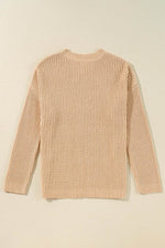 Load image into Gallery viewer, Apricot Cable Knit Drop Shoulder Side Slits Loose Sweater - Fashion Queen - 3