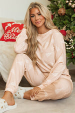 Load image into Gallery viewer, Apricot Christmas Tree Print Loose Fit Two Piece Pajama Set - Fashion Queen - 4