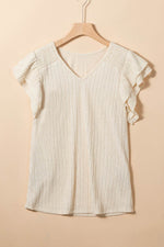 Load image into Gallery viewer, Apricot Crinkle Textured V Neck Flutter Sleeve Top - Fashion Queen - 4