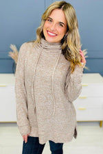 Load image into Gallery viewer, Apricot Drawstring Cowl High Neck Long Sleeve Split Top - Fashion Queen - 2