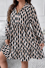 Load image into Gallery viewer, Apricot Geometric Print Collared V Neck Plus Size Mini Dress - Fashion Queen - 10