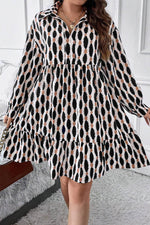 Load image into Gallery viewer, Apricot Geometric Print Collared V Neck Plus Size Mini Dress - Fashion Queen - 12