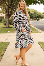 Load image into Gallery viewer, Apricot Geometric Print Collared V Neck Plus Size Mini Dress - Fashion Queen - 3
