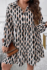 Load image into Gallery viewer, Apricot Geometric Print Collared V Neck Plus Size Mini Dress - Fashion Queen - 8