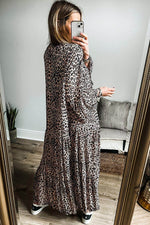 Load image into Gallery viewer, Apricot Leopard Print Tiered Wide Sleeve Maxi Dress - Fashion Queen - 2