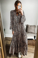 Load image into Gallery viewer, Apricot Leopard Print Tiered Wide Sleeve Maxi Dress - Fashion Queen - 3