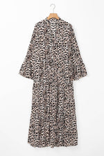 Load image into Gallery viewer, Apricot Leopard Print Tiered Wide Sleeve Maxi Dress - Fashion Queen - 4