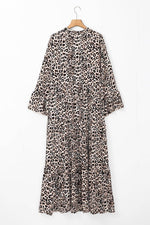 Load image into Gallery viewer, Apricot Leopard Print Tiered Wide Sleeve Maxi Dress - Fashion Queen - 5