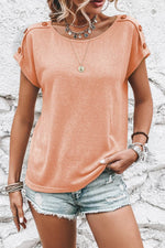 Load image into Gallery viewer, Apricot Pink Button Detail Batwing Sleeve Casual Tee - Fashion Queen - 1