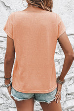 Load image into Gallery viewer, Apricot Pink Button Detail Batwing Sleeve Casual Tee - Fashion Queen - 2
