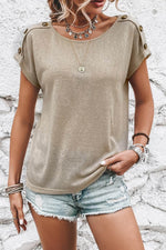 Load image into Gallery viewer, Apricot Pink Button Detail Batwing Sleeve Casual Tee - Fashion Queen - 4