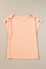Load image into Gallery viewer, Apricot Pink Button Detail Batwing Sleeve Casual Tee - Fashion Queen - 7