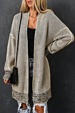 Load image into Gallery viewer, Apricot Plaid Knitted Long Open Front Cardigan - Fashion Queen - 3