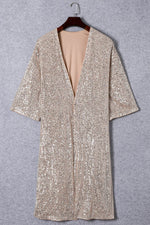 Load image into Gallery viewer, Apricot Sequin 3/4 Sleeve Open Front Duster Kimono - Fashion Queen - 10