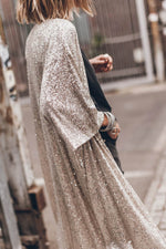 Load image into Gallery viewer, Apricot Sequin 3/4 Sleeve Open Front Duster Kimono - Fashion Queen - 4