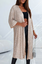 Load image into Gallery viewer, Apricot Sequin 3/4 Sleeve Open Front Duster Kimono - Fashion Queen - 5