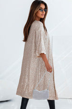 Load image into Gallery viewer, Apricot Sequin 3/4 Sleeve Open Front Duster Kimono - Fashion Queen - 6