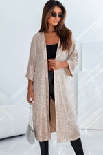 Load image into Gallery viewer, Apricot Sequin 3/4 Sleeve Open Front Duster Kimono - Fashion Queen - 7