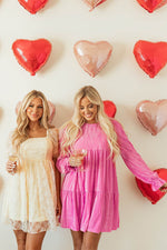 Load image into Gallery viewer, Apricot Sequined Lace Mesh Bubble Sleeve Square Neck Dress - Fashion Queen - 12