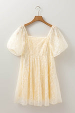 Load image into Gallery viewer, Apricot Sequined Lace Mesh Bubble Sleeve Square Neck Dress - Fashion Queen - 14