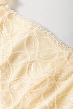 Load image into Gallery viewer, Apricot Sequined Lace Mesh Bubble Sleeve Square Neck Dress - Fashion Queen - 17