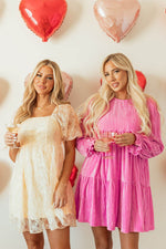 Load image into Gallery viewer, Apricot Sequined Lace Mesh Bubble Sleeve Square Neck Dress - Fashion Queen - 8