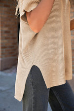 Load image into Gallery viewer, Apricot Short Sleeve Side Slit Oversized Sweater - Fashion Queen - 19