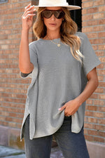 Load image into Gallery viewer, Apricot Short Sleeve Side Slit Oversized Sweater - Fashion Queen - 7