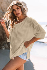 Load image into Gallery viewer, Apricot Textured Knit Drop Shoulder Tee - Fashion Queen - 4