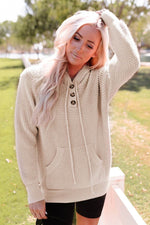 Load image into Gallery viewer, Apricot Waffle Knit Buttons Hooded Sweater with Pocket - Fashion Queen - 4