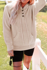 Load image into Gallery viewer, Apricot Waffle Knit Buttons Hooded Sweater with Pocket - Fashion Queen - 6