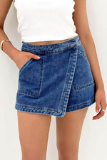 Load image into Gallery viewer, Ashleigh Blue Faux Wrapped Mini Denim Skort - Fashion Queen - 3