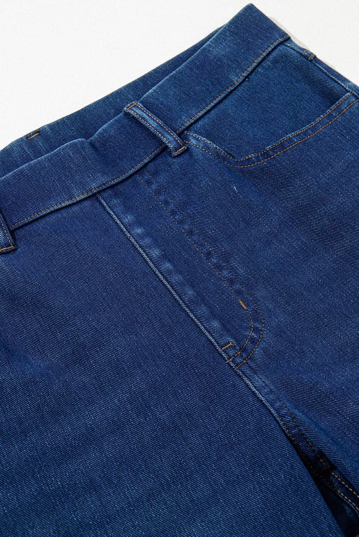 Ashleigh Blue Multiple Pockets Straight Leg Washed Stretchy Knit Casual Jeans - Fashion Queen -  10