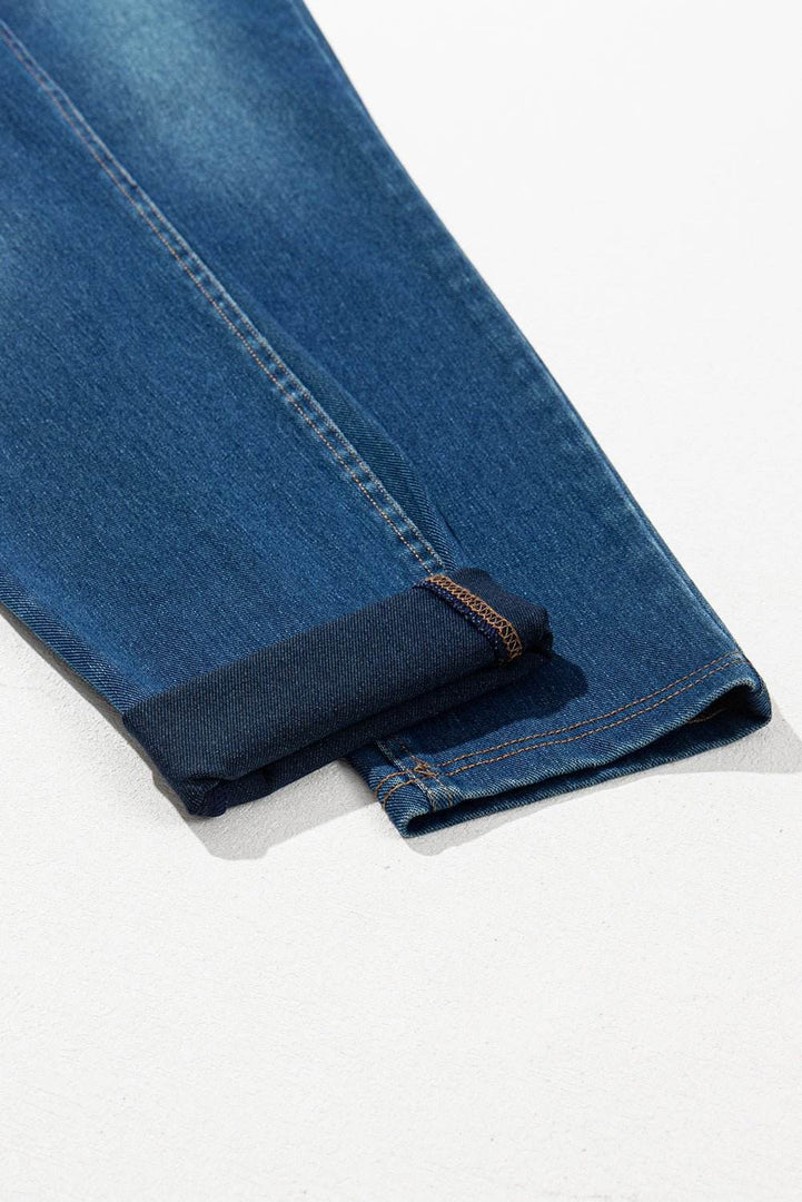 Ashleigh Blue Multiple Pockets Straight Leg Washed Stretchy Knit Casual Jeans - Fashion Queen -  11