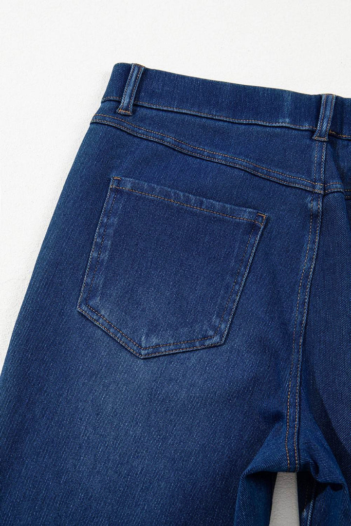 Ashleigh Blue Multiple Pockets Straight Leg Washed Stretchy Knit Casual Jeans - Fashion Queen -  12