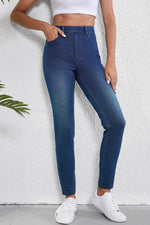 Load image into Gallery viewer, Ashleigh Blue Multiple Pockets Straight Leg Washed Stretchy Knit Casual Jeans - Fashion Queen -  4