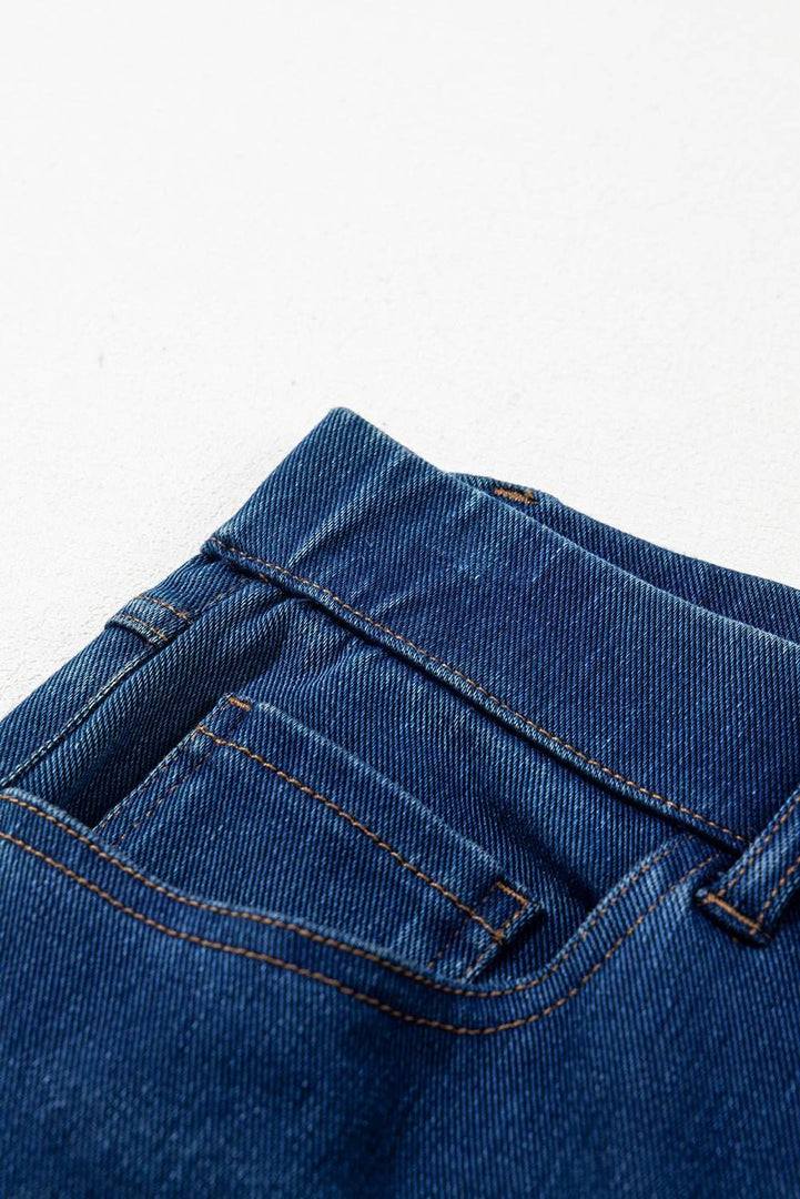 Ashleigh Blue Multiple Pockets Straight Leg Washed Stretchy Knit Casual Jeans - Fashion Queen -  9